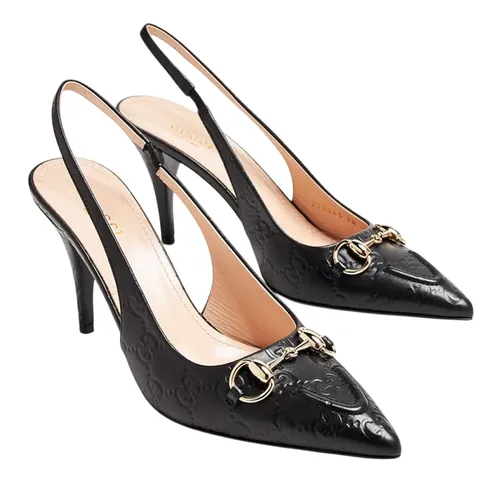 Giày Cao Gót Nữ Gucci Horsebit Slingback Pumps Black 792065-AAEGJ-1000 Màu Đen Size 35