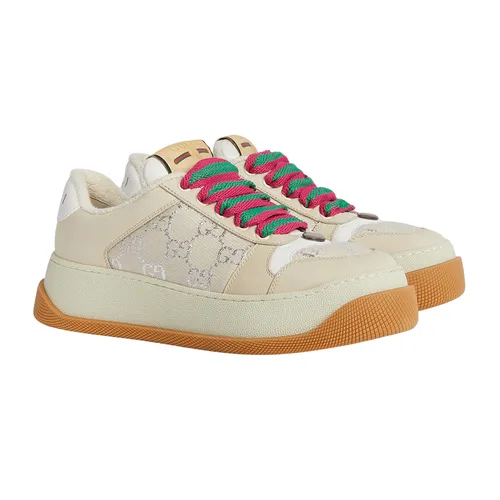 Giày Sneaker Nữ Gucci White GG Lamé Canvas 750633 FAB4S 9058 Màu Trắng Kem Size 35