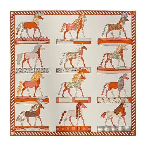 Khăn Nữ Hermès A Toute Allure Scarf 90 Blanc/ Orange Cuit/ Gris H004103S 06 Màu Cam