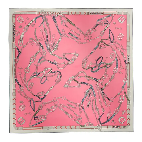 Khăn Lụa Nữ Hermès Les Chevaux Dechaines Scarf 90x90cm Rose Bonbon Acier Anthracite H004096S 09 Màu Hồng