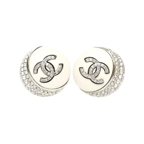 Khuyên Tai Nữ Chanel Crystal CC Round Earrings Màu Trắng Bạc