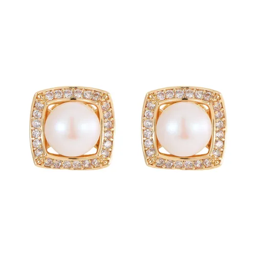 Khuyên Tai Nữ Jessica Pearl Square Pearl JE68 Màu Trắng Vàng