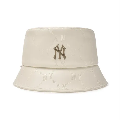 Mũ MLB Korea Diamond Monogram Leather Bucket Hat NY Cream 3AHTM034N-50CRD Màu Trắng Kem