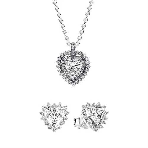 Set Dây Chuyền Và Khuyên Tai Pandora Love Station Necklace and Earrings Set Màu Bạc
