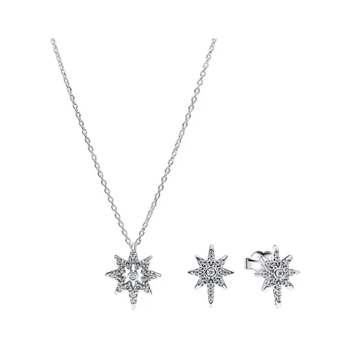 Set Dây Chuyền Và Khuyên Tai Pandora North Star Stud Necklace And Earrings Set Màu Bạc