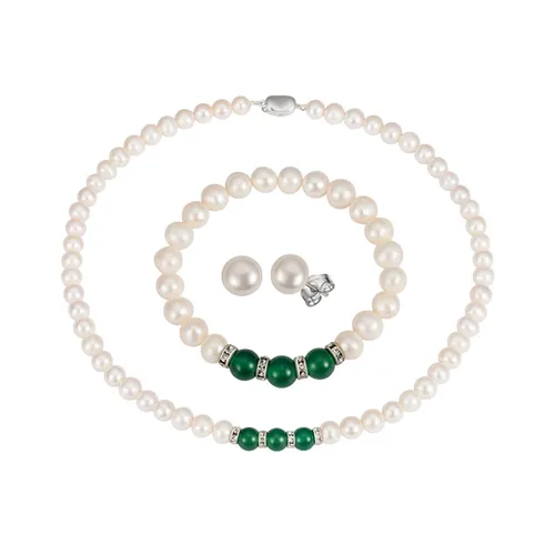 Set Dây Chuyền, Vòng Tay, Khuyên Tai Nữ Kya Jewel Sweet Agate JS20-X Màu Trắng Xanh