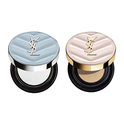 Set Phấn Nước Yves Saint Laurent YSL All Hours Blur Cushion Powder Vỏ Xanh + Glow Pact Limited Tone B20 Vỏ Hồng (Kèm Túi Giấy)