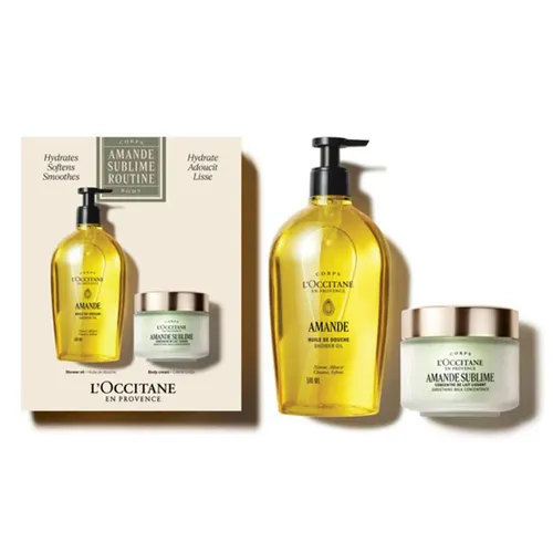 Set Sữa Tắm Và Dầu Dưỡng Da L'Occitane Almond Softening Shower Oil & Soothing Milk Concentrate 2 Món