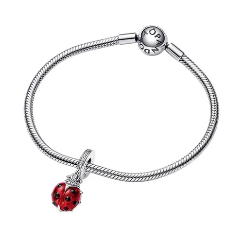 Set Vòng Đeo Tay + Hạt Vòng Charm Nữ Pandora Red Ladybird Dangle Màu Bạc Đỏ