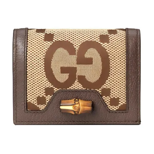 Ví Nữ Gucci Diana Canvas With Leather Card Holder Wallet Women's Ebony/Camel/Brown Màu Nâu Be