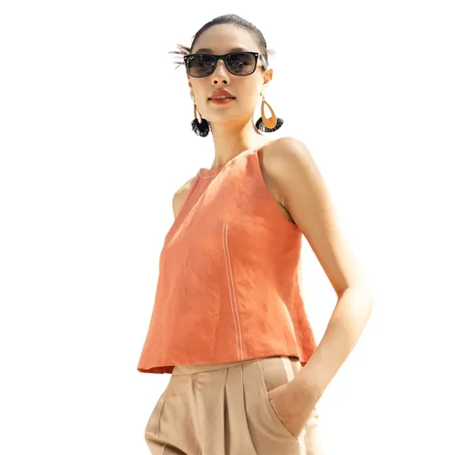 Áo Kiểu Cổ Yếm Nữ F2 Fashion & Freedom Linen AK589-C-S-0723 Màu Cam Size S
