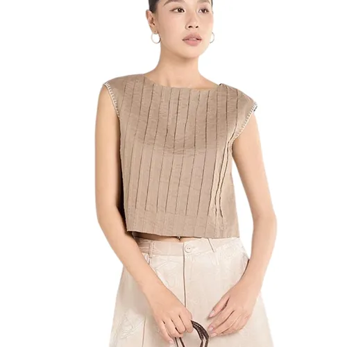 Áo Kiểu Nữ F2 Fashion & Freedom Brown Linen Blouse A Touch Of Effortless Elegance AK637-NN-S-0225 Màu Nâu Nhạt Size S