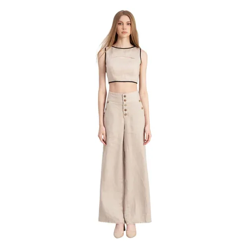 Áo Kiểu Nữ F2 Fashion & Freedom Hello New Day AK555-KVD-S-0323 Màu Be Viền Đen Size S