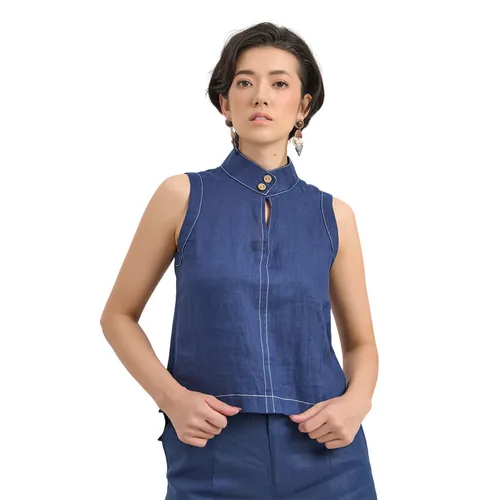 Áo Kiểu Nữ F2 Fashion & Freedom Linen AK537-XD-L-0822 Màu Xanh Đen Size L