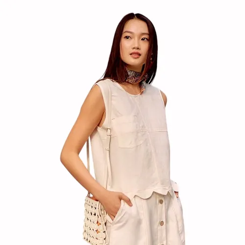Áo Kiểu Nữ F2 Fashion & Freedom Summer Muse White Linen Blouse AK519-T-S-0622 Màu Trắng Hồng Size S