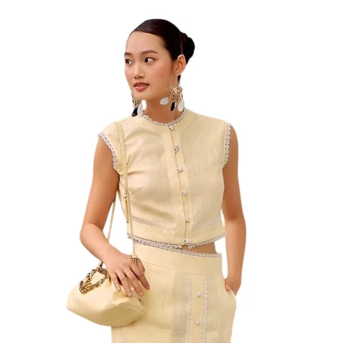 Áo Kiểu Nữ F2 Fashion & Freedom Summer Muse Yellow Linen Blouse AK513-V-S-0622 Màu Vàng Size S