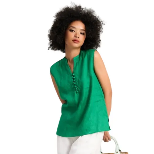 Áo Kiểu Nữ F2 Fashion & Freedom Women's Linen Blouse In Free Green AK593-XL-S-0623 Màu Xanh Green Size S