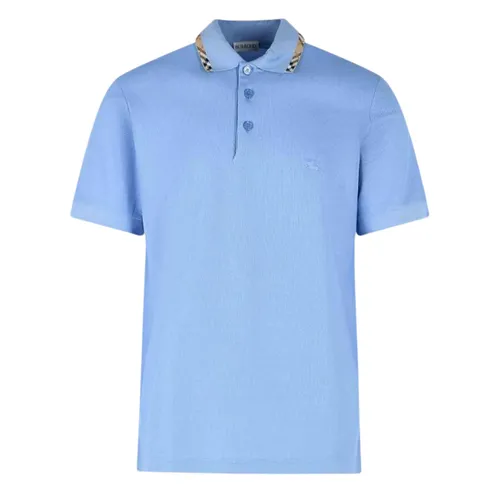 Áo Polo Nam Burberry Check Trim Cotton In Light Blue With Logo At Chest 8126956 Màu Xanh Nhạt Size M