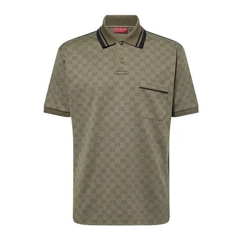 Áo Polo Nam Gucci Logo-Print Jacquard Woven Polo Top Màu Xanh Rêu Size XS