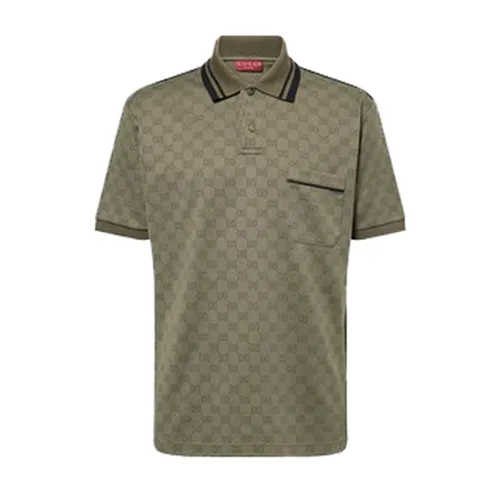 Áo Polo Nam Gucci Logo Print Jacquard Woven Top Màu Xanh Rêu Size XS