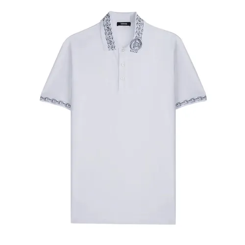Áo Polo Nam Versace With Chain Pattern And Medusa Collar In White 1023085 Màu Trắng Size S