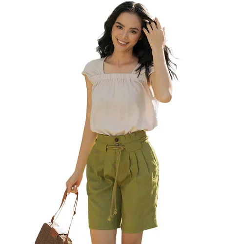Áo Sơ Mi Cổ Vuông Nữ F2 Fashion & Freedom Linen Chu Du Phố AK389-K-S-0420 Màu Kem Size S