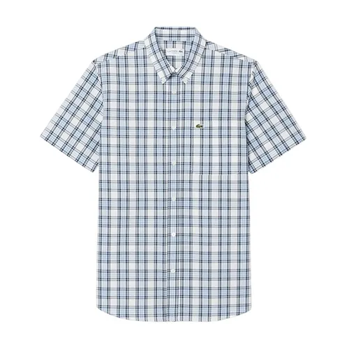 Áo Sơ Mi Cộc Tay Nam Lacoste Regular Fit Short Sleeved Shirt CH2509 BIR Màu Xanh Kẻ Trắng Size 40