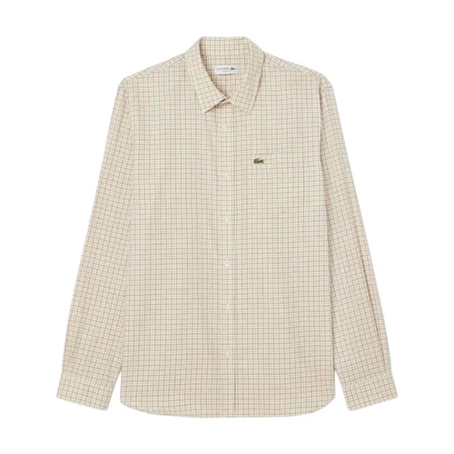 Áo Sơ Mi Dài Tay Nam Lacoste Men's Regular Fit Plaid Flannel Shirt CH5093 - 95I Màu Trắng/Nâu Size 37
