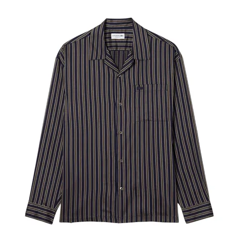 Áo Sơ Mi Dài Tay Nam Lacoste Men's Relaxed Fit Striped Lyocell Shirt CH5660 - 802 Màu Xanh Blue Size 37