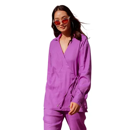 Áo Sơ Mi Kiểu Nữ F2 Fashion & Freedom Linen Autumn Charm AK538-TÍM-S-0822 Màu Tím Size S