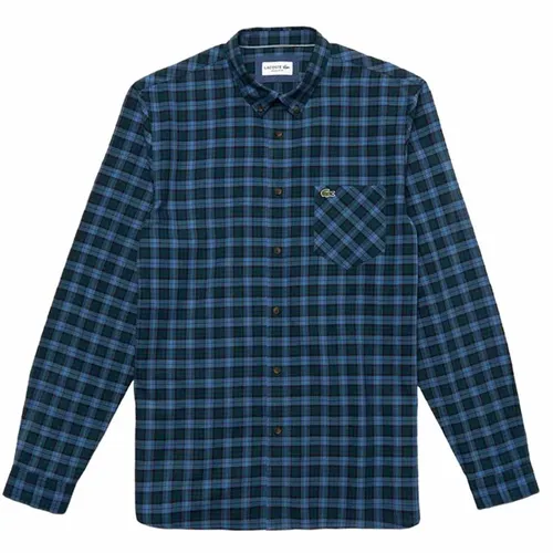 Áo Sơ Mi Nam Lacoste Casual Chest Pocket Check Slim Shirt CH1541 10 1RT Màu Xanh Kẻ