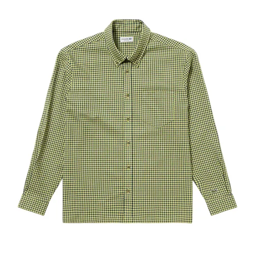 Áo Sơ Mi Nam Lacoste Flannel Check Button Down Shirt CH7219 IC3 Màu Xanh Khaki Size 38