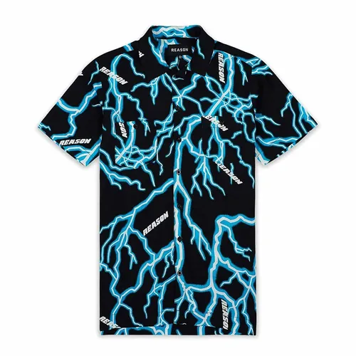 Áo Sơ Mi Nam Reason Clothing Black AZWT-006 Lightning Allover Print Short Sleeve Shirt Màu Đen Size XS