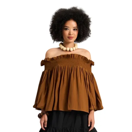 Áo Trễ Vai Nữ F2 Fashion & Freedom Women's Brown Linen Blouse A Free Color Choice AK597-N-S-0723 Màu Nâu Size S