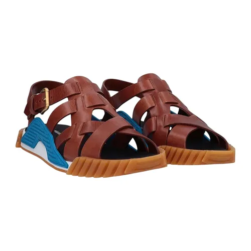Dép Nam Dolce & Gabbana D&G Brown Cross Strap Sandals 11969956AK Màu Nâu Size 6