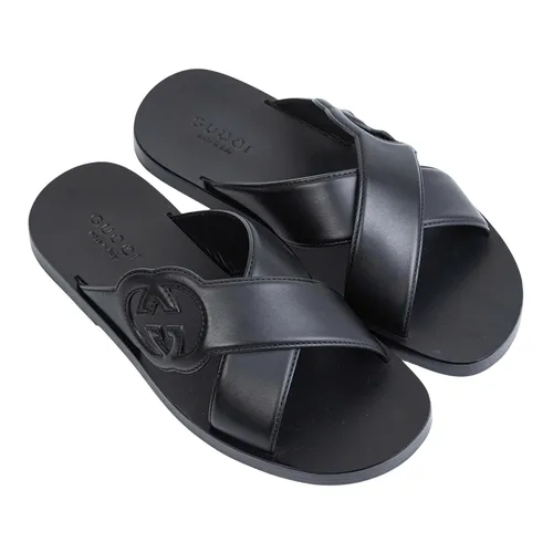 Dép Nam Gucci Interlocking G Slide Sandal In Black 738471 US000 10000 Màu Đen Size 5