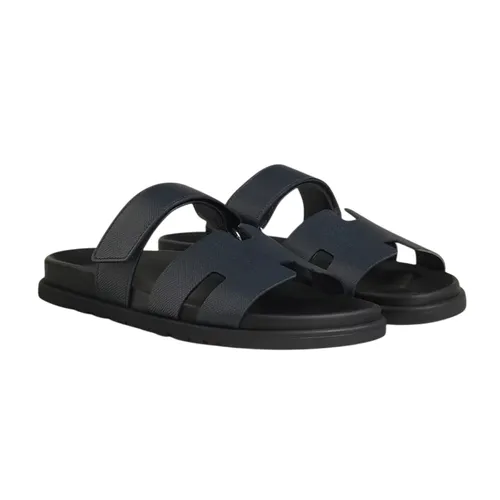 Dép Nam Hermès Chypre Sandal In Black Navy 2222857ZH 02509 Màu Xanh Navy Size 41