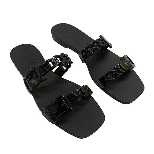 Dép Nữ Gucci Wanita High Quality GC Rubber Flat Hitam Màu Đen Size 35