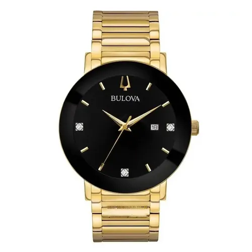 Đồng Hồ Nam Bulova 97D116 Diamond Black Dial Yellow Gold-tone Men's Watch Màu Vàng Gold