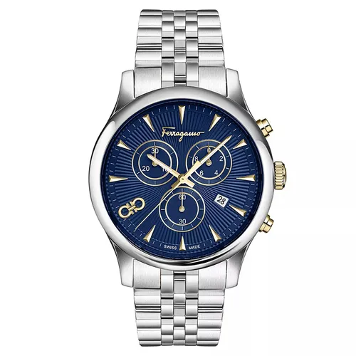 Đồng Hồ Nam Ferragamo Duo Chronograph 42mm Màu Bạc Xanh