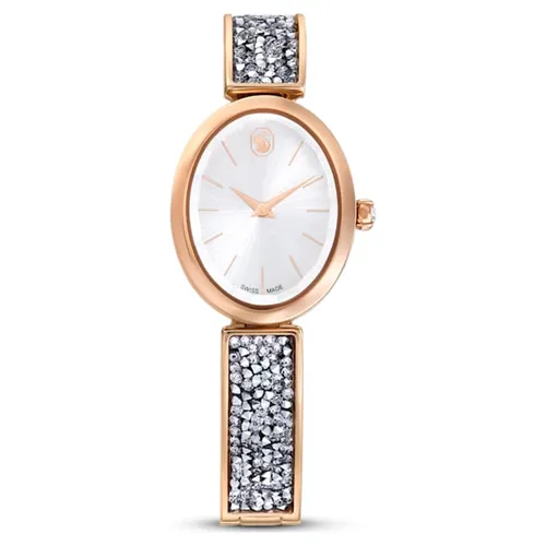 Đồng Hồ Nữ Swarovski Crystal Rock Oval Watch Swiss Made, Crystal Bracelet Rose Gold Tone Finish 5656851 Màu Xám - Vàng