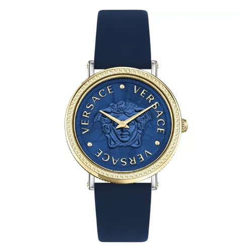 Đồng Hồ Nữ Versace V Dollar Leather Watch 37mm VEQX00322 Màu Xanh Navy