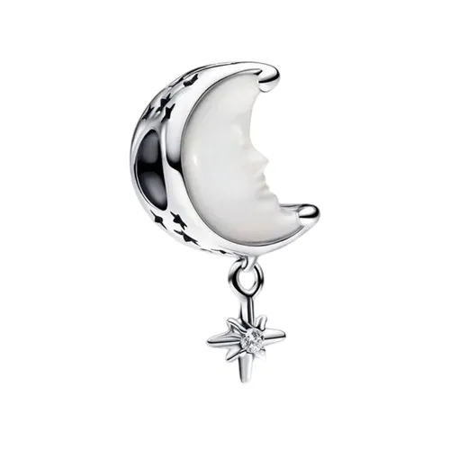 Hạt Vòng Charm Nữ Pandora 793594C01 Moon & North Star Màu Bạc