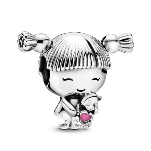 Hạt Vòng Charm Pandora Little Girl Hugging A Pink Teddy Bear 798016EN160 Màu Bạc