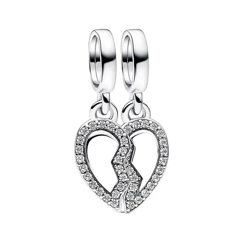 Hạt Vòng Charm Pandora Moments Hai Mảnh Ghép Hình Trái Tim 792743C01 Màu Bạc