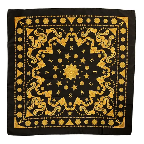 Khăn Nữ Versace Black & Gold Versace Signature Print 100% Silk Shawl Scarf Bandana Màu Đen Vàng