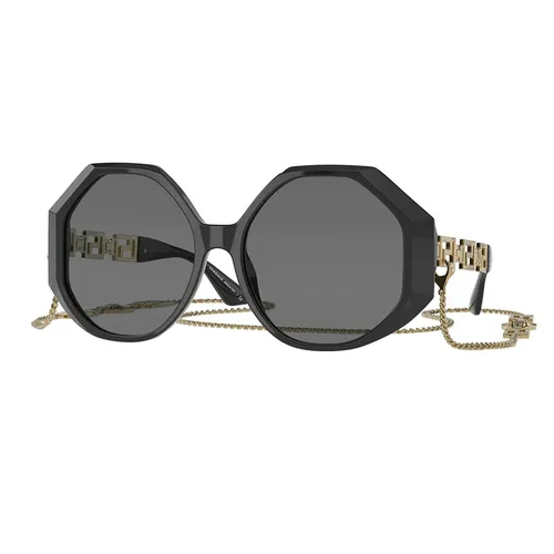 Kính Mát Nữ Versace Sunglasses Chain Gold Black Square Octagon Oversized MOD 4395 5345/87 Màu Đen