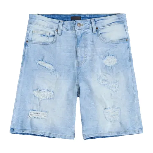 Quần Short Jean Nam Reason Medium Bleu Wash Rách RCS6SM-511 Màu Xanh Nhạt Size 30