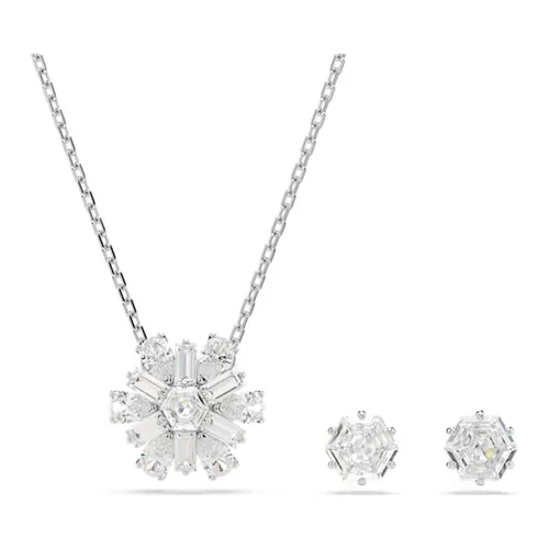 Set Dây Chuyền + Khuyên Tai Nữ Swarovski Idyllia Mixed Cuts, Snowflake, White, Rhodium Plated Set 5691486 Màu Bạc