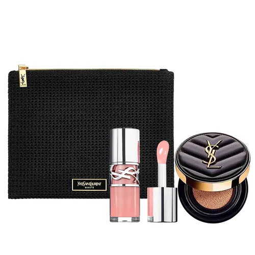 Set Trang Điểm Yves Saint Laurent YSL (Phấn Nước Mini Tone 20 + Son Dưỡng 02 Lucky Moonstone Hồng Ánh Ngọc Trai + Túi Pouch)
